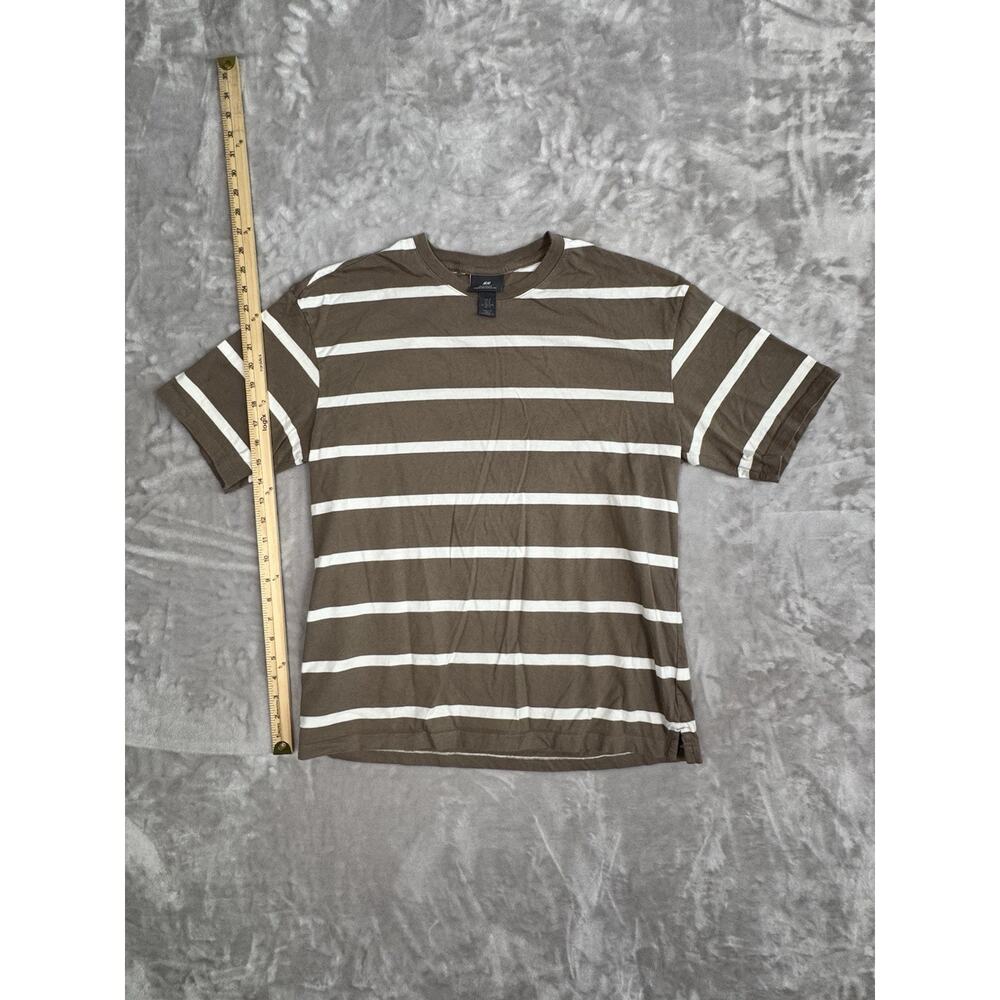 H&M Men Regular Striped T-Shirt Brown‎ & White Casual Size M